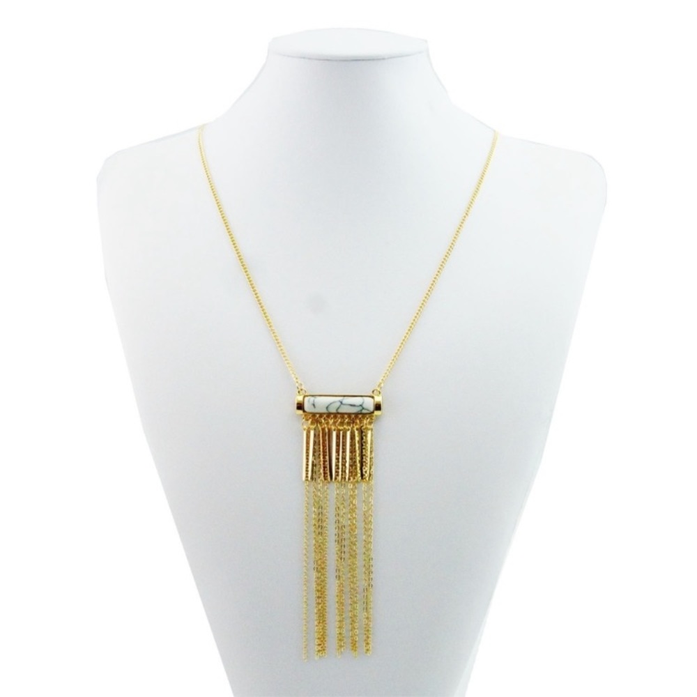 BRAND NEW! T&J Designs! Marbled White Stone Tassel Necklace! Boutique item!